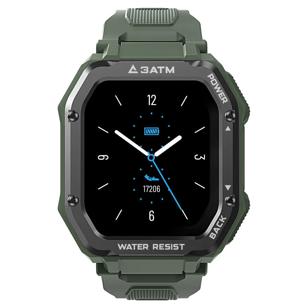 Outdoor sports smart watch with 1.69-inch screen showing fitness metrics on silicone wristband