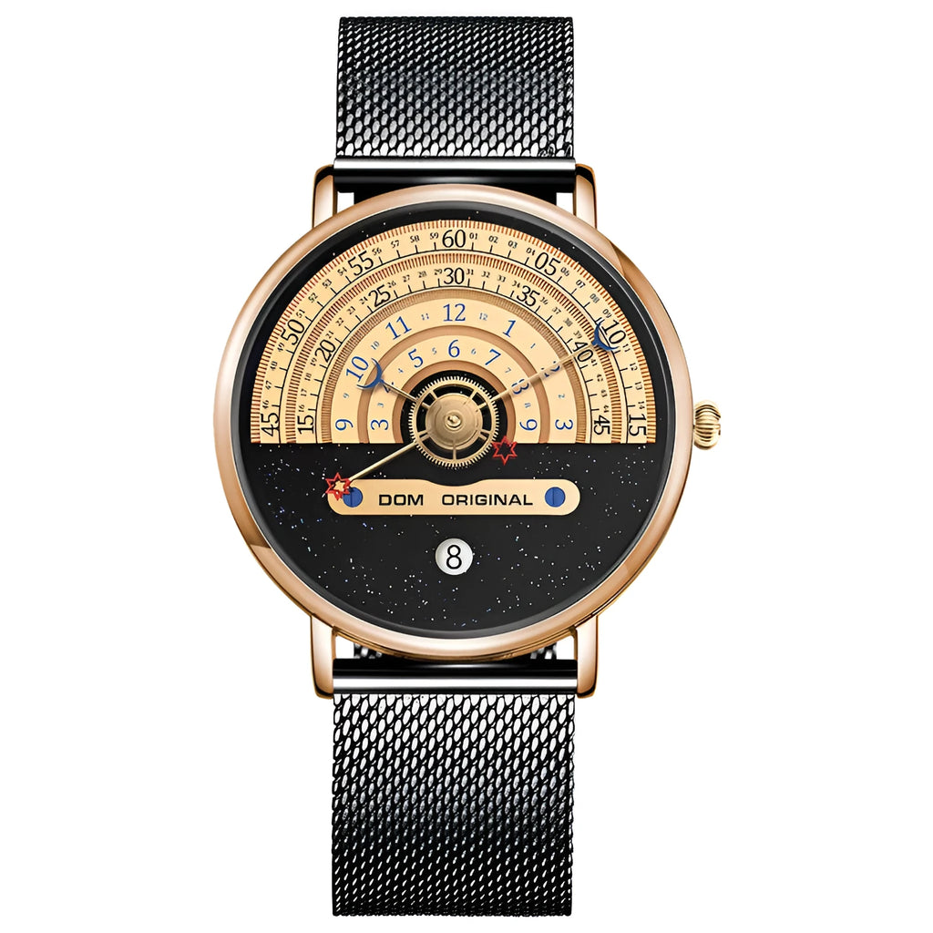 Gold or silver mens sports watch with 40mm round dial and stainless steel strap