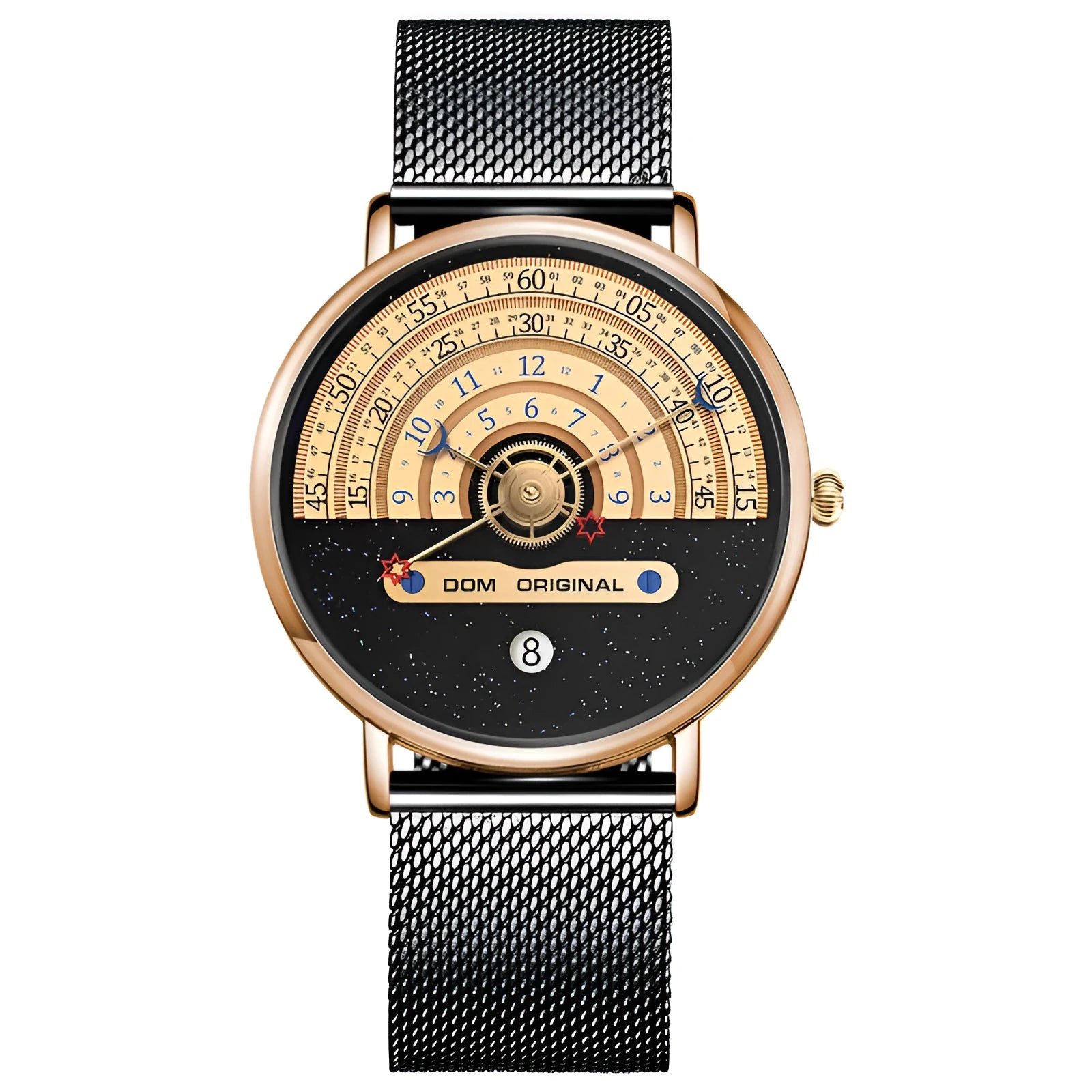 Gold or silver mens sports watch with 40mm round dial and stainless steel strap