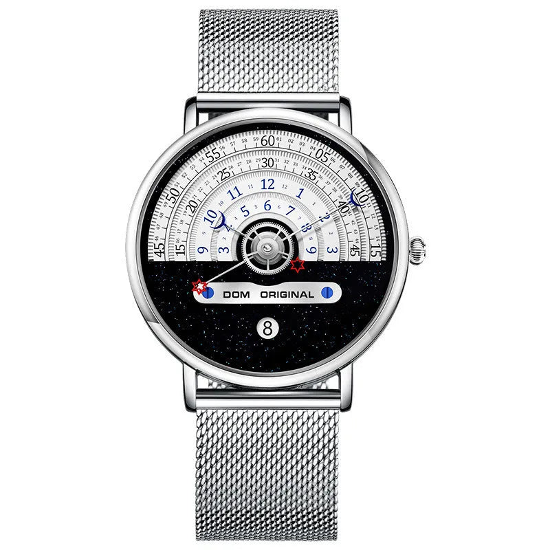 Gold or silver mens sports watch with 40mm round dial and stainless steel strap
