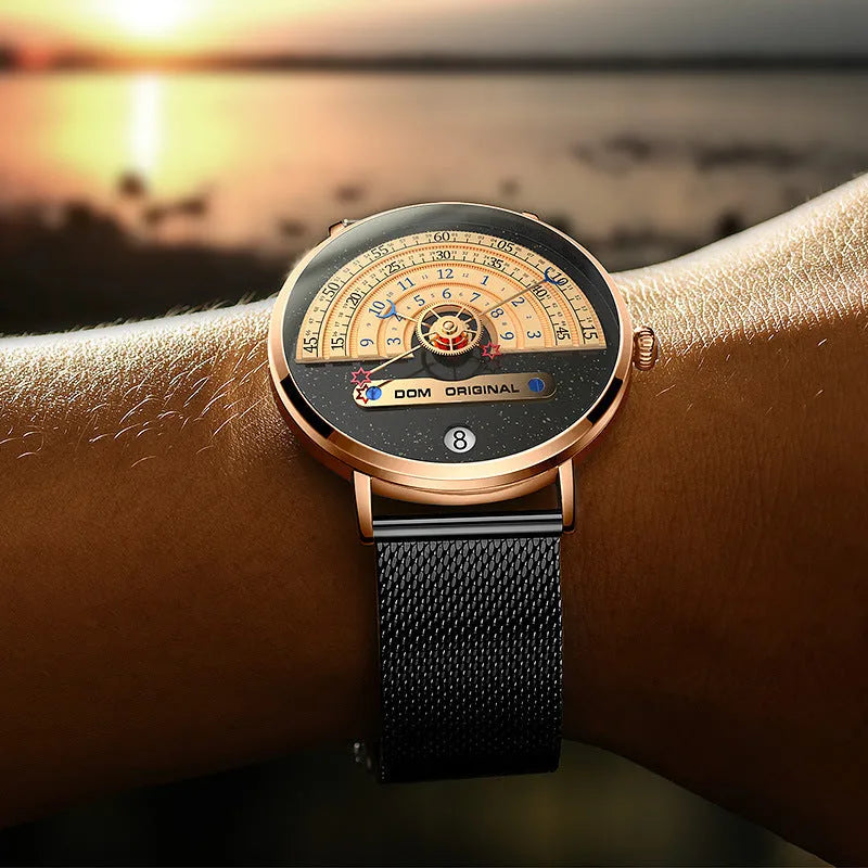 Gold or silver mens sports watch with 40mm round dial and stainless steel strap