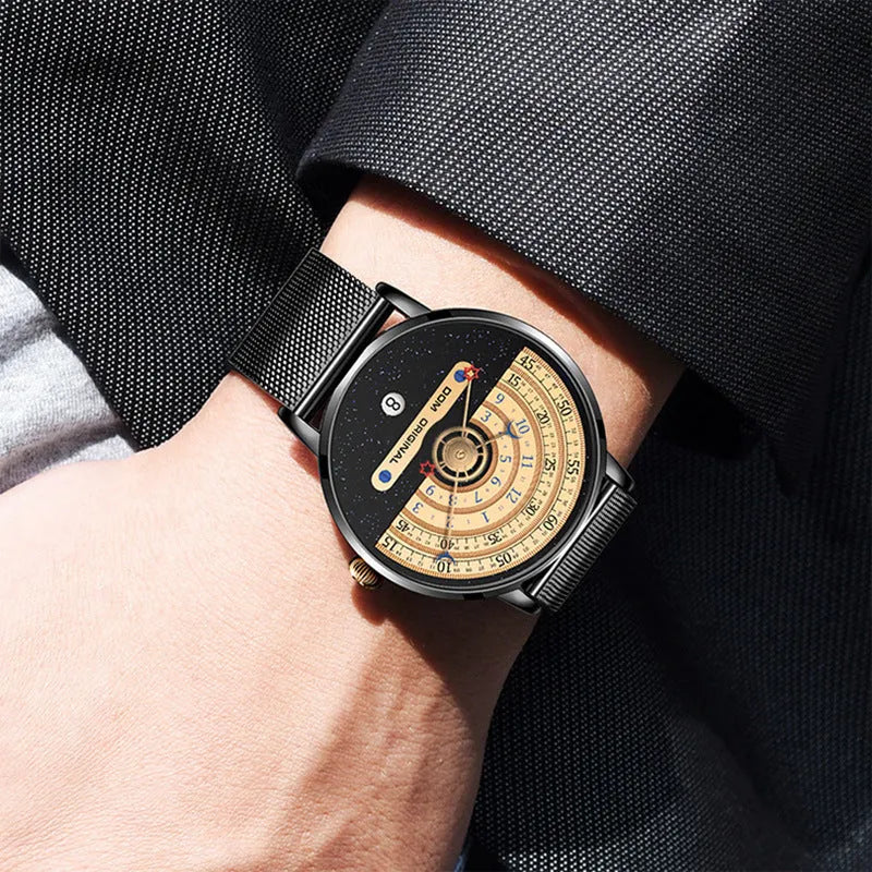 Gold or silver mens sports watch with 40mm round dial and stainless steel strap
