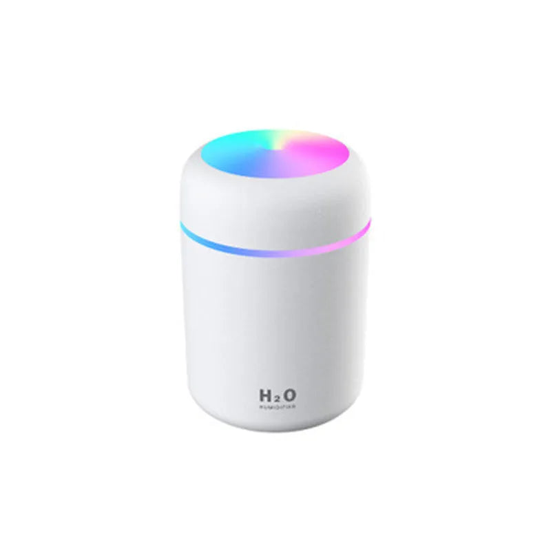 Pink, white or navy blue car humidifier with USB cable and colourful LED lights