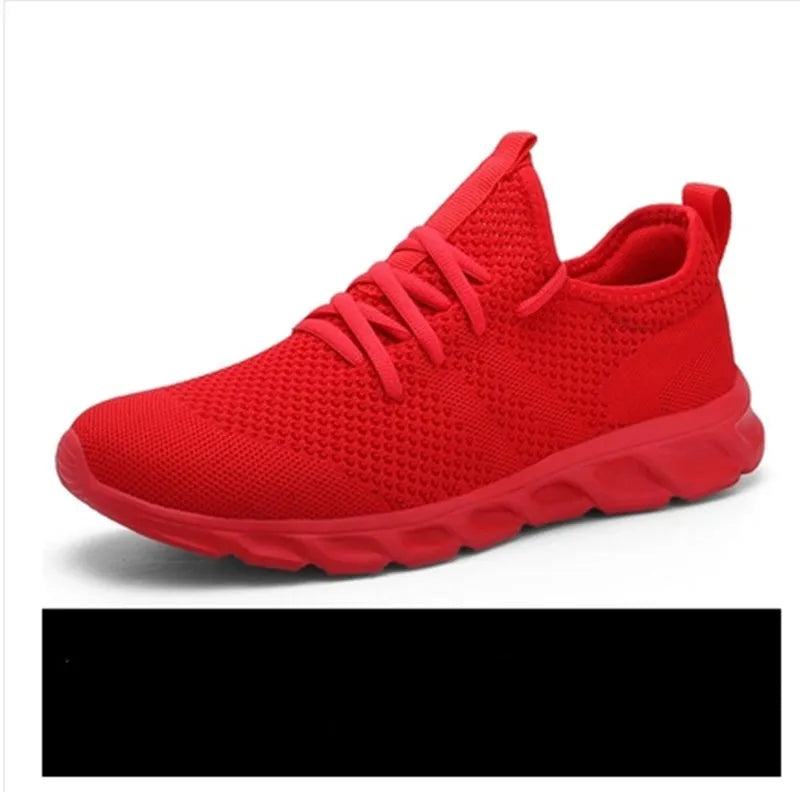 Men's black and white breathable mesh casual sneakers with lace-up closure and PVC sole.