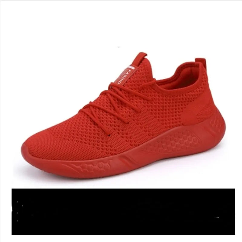 Men's black and white breathable mesh casual sneakers with lace-up closure and PVC sole.