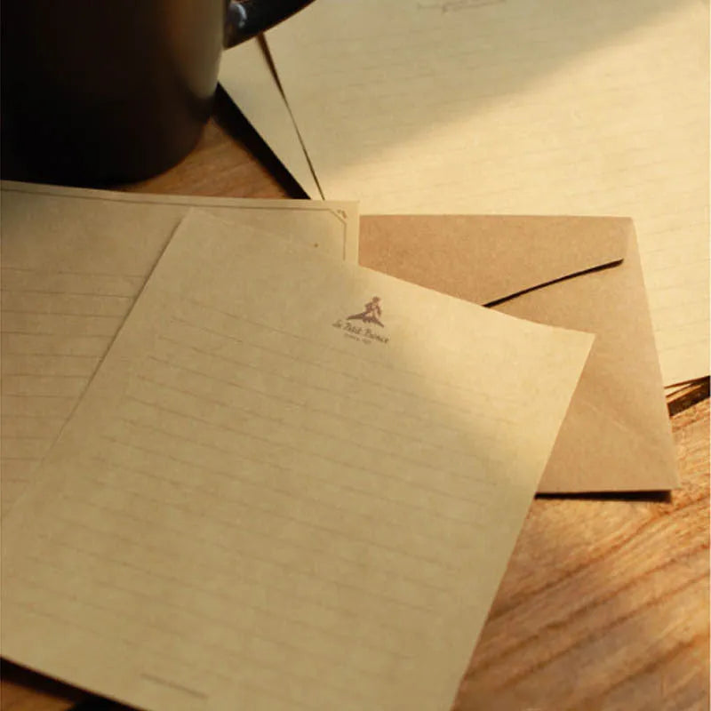 Vintage brown kraft paper stationery set with ten large and two small sheets in Chinese envelope style
