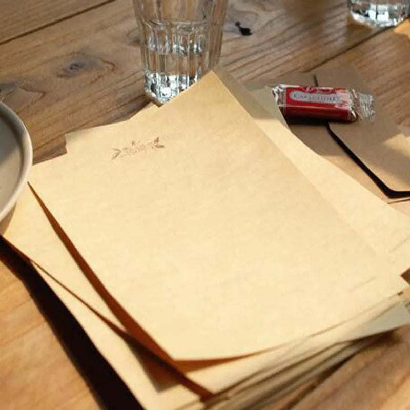 Vintage brown kraft paper stationery set with ten large and two small sheets in Chinese envelope style