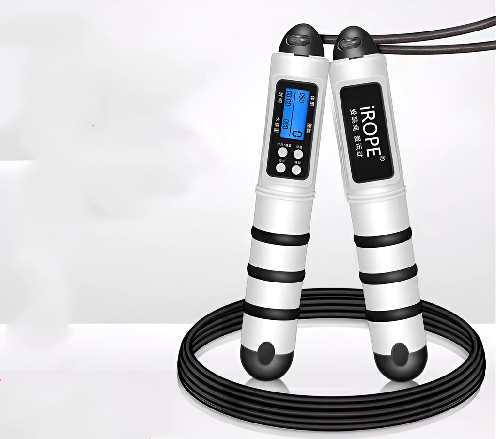 White digital counter timing skipping rope with PVC wire construction for children and adult fitness exercise