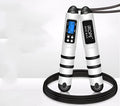 White digital counter timing skipping rope with PVC wire construction for children and adult fitness exercise