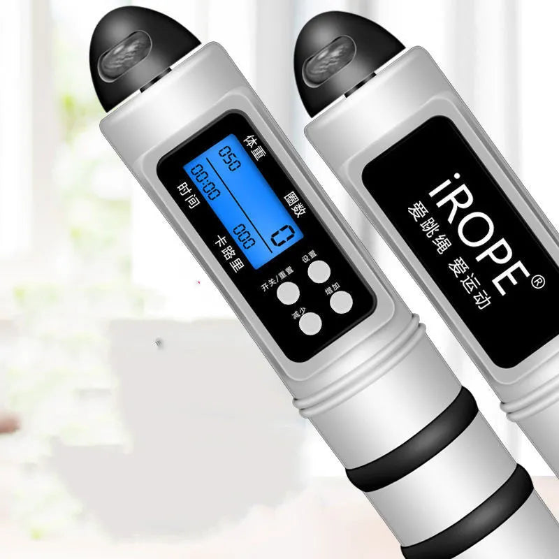 White digital counter timing skipping rope with PVC wire construction for children and adult fitness exercise
