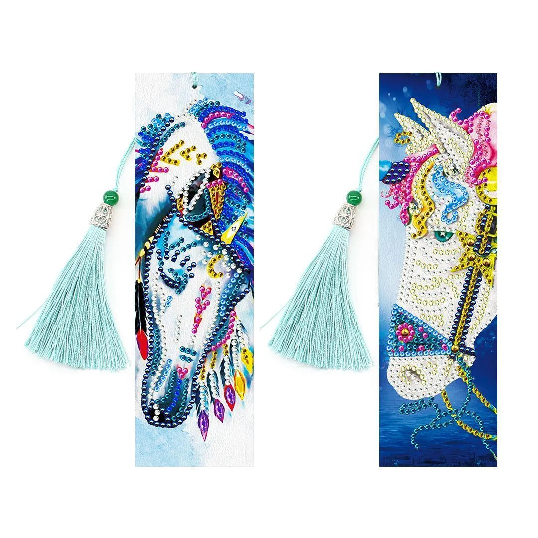 5D diamond painting DIY kit for making a PU leather bookmark with pendant, dimensions 6x21cm.