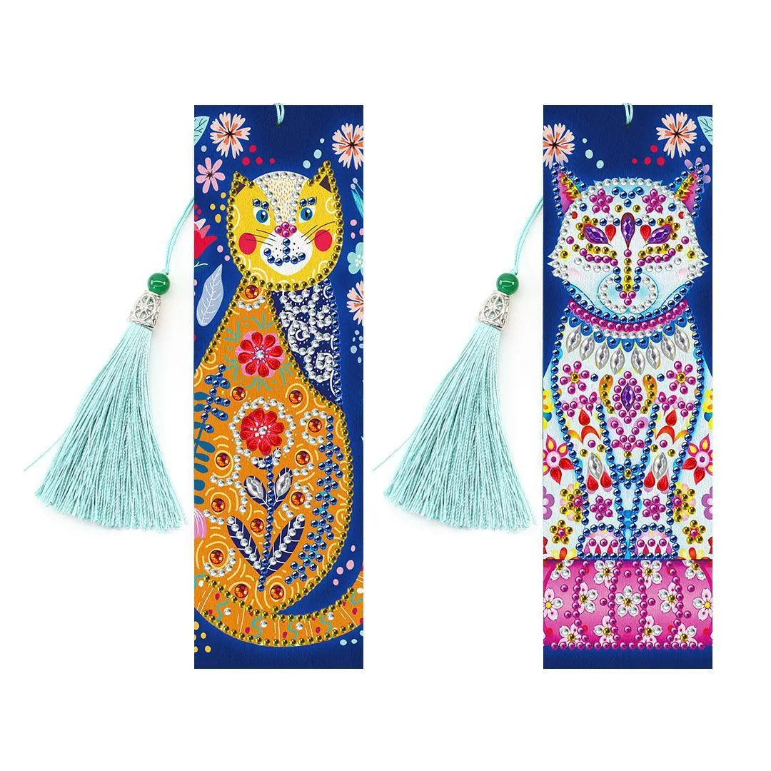 5D diamond painting DIY kit for making a PU leather bookmark with pendant, dimensions 6x21cm.