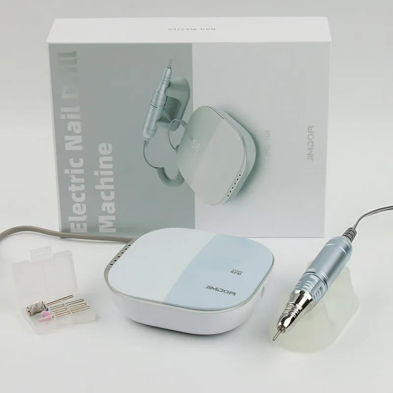 Portable electric nail polisher and remover pen with UK plug, available in grey, light blue, or pink