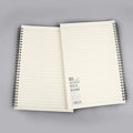 Creative spiral notebook open on dot grid page, showing A5 size and PP matte cover.