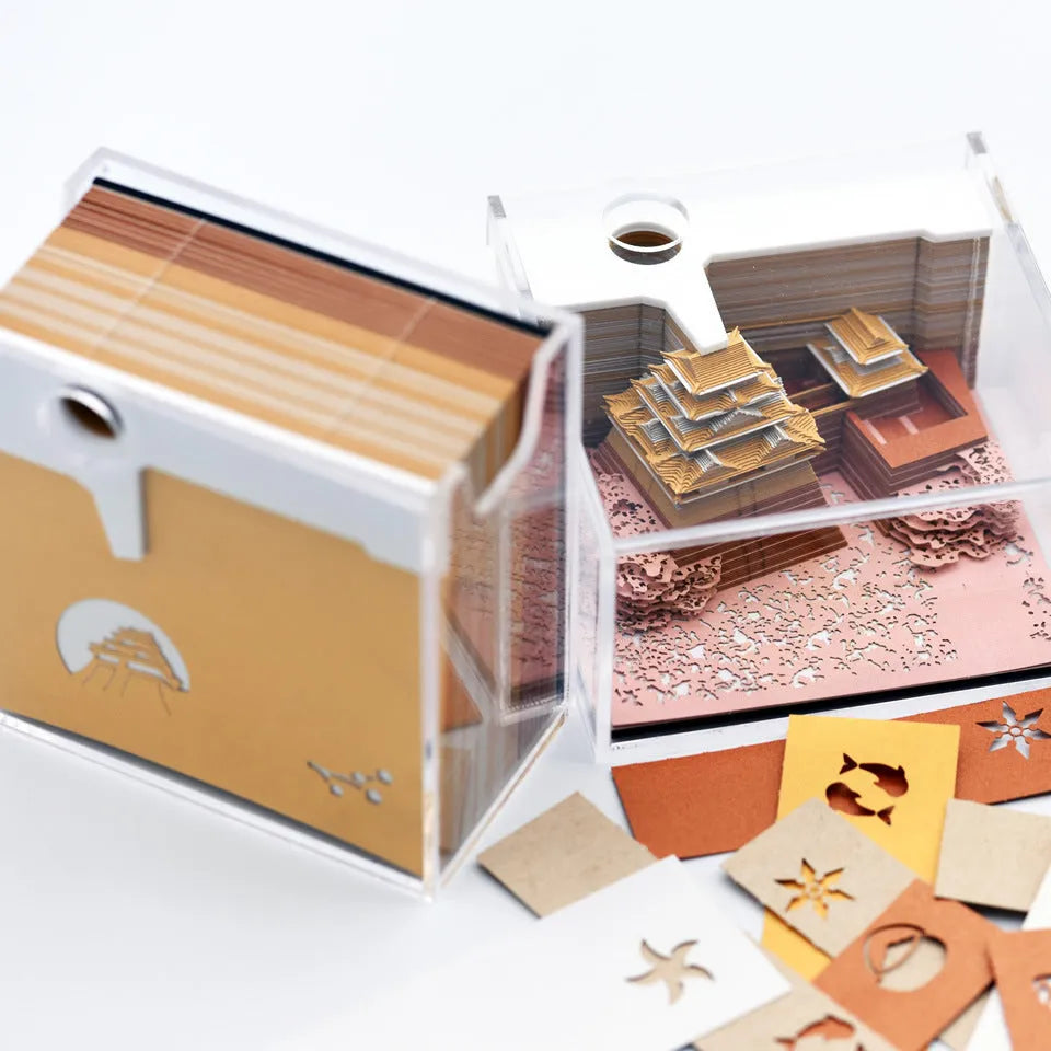 Hayao Miyazaki Spirited Away Tianshou Tower three-dimensional papercraft model kit in gold, pink, or white.