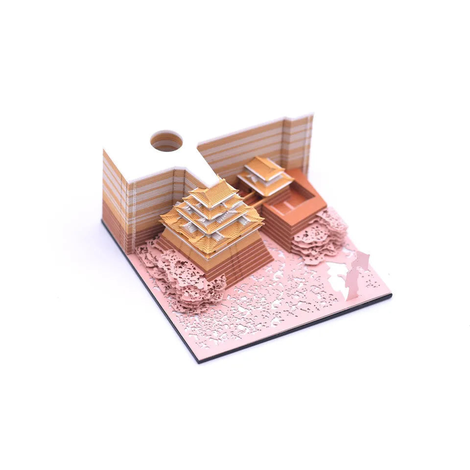 Hayao Miyazaki Spirited Away Tianshou Tower three-dimensional papercraft model kit in gold, pink, or white.