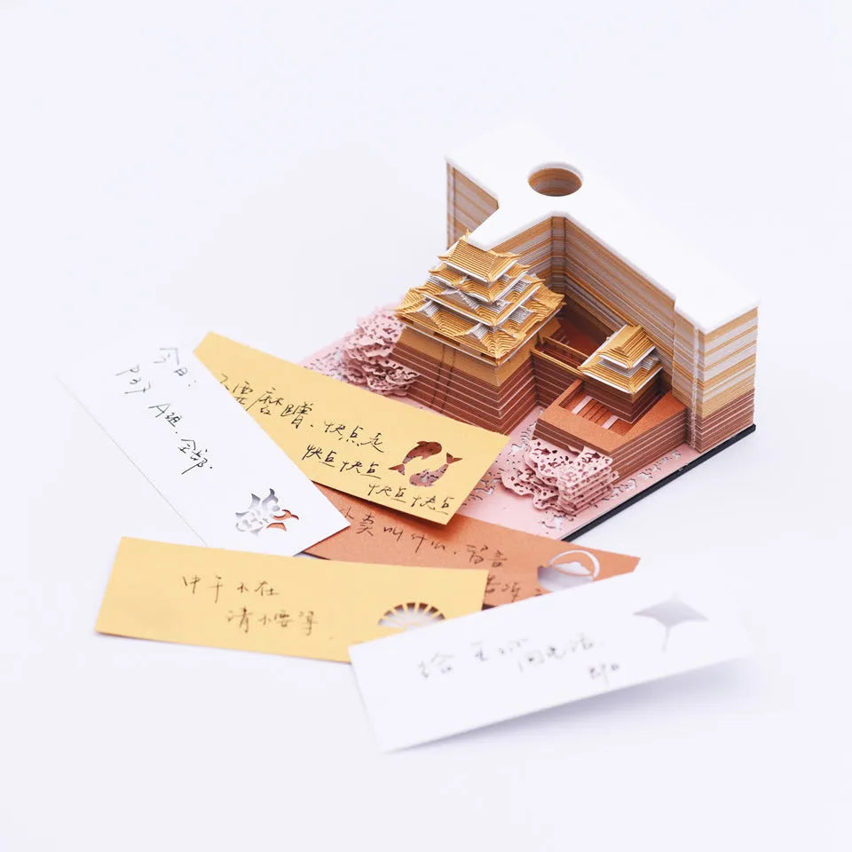 Hayao Miyazaki Spirited Away Tianshou Tower three-dimensional papercraft model kit in gold, pink, or white.
