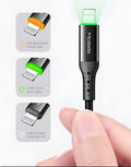 Black MFi-certified Lightning charging cable with dual-colour LED indicator for Apple iPhone