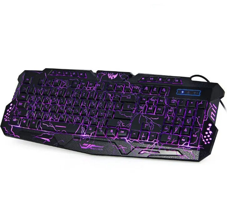 J10 wired gaming keyboard set with tricolor backlight black colour Russian layout includes black mouse