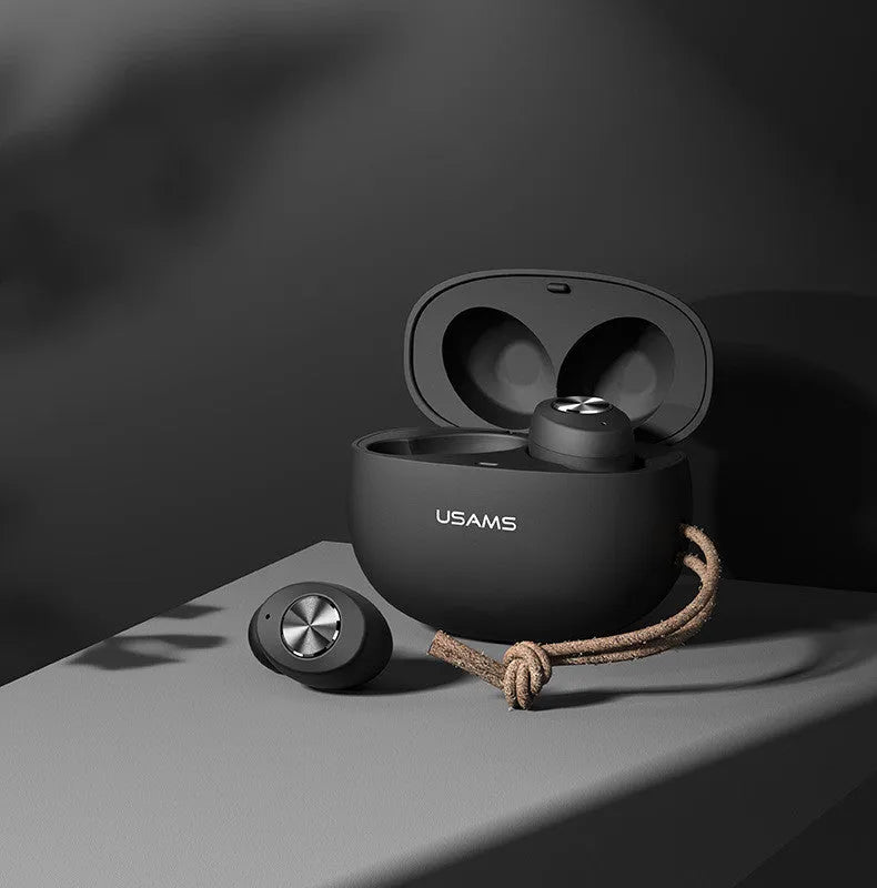 Pebble Series Wireless Bluetooth Mini TWS Binaural Headset in black, white, and dark green with charging case.