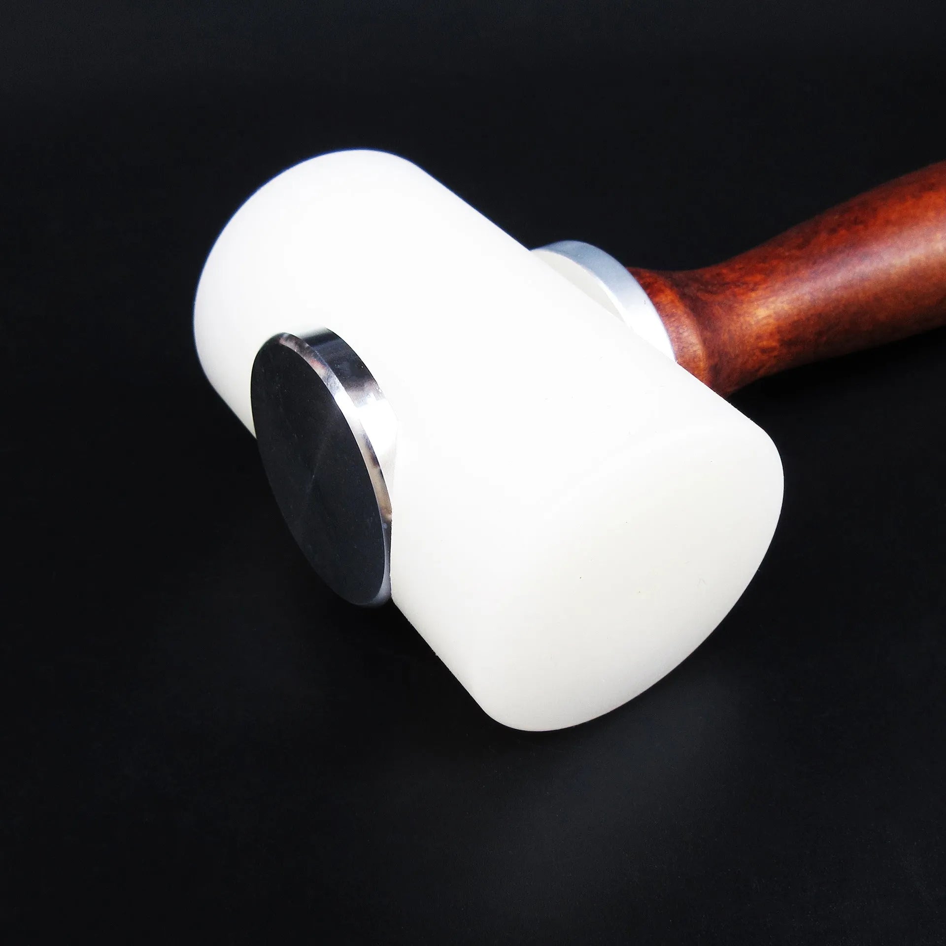 Nylon-headed leather carving hammer with brown wooden handle for punching and engraving leather