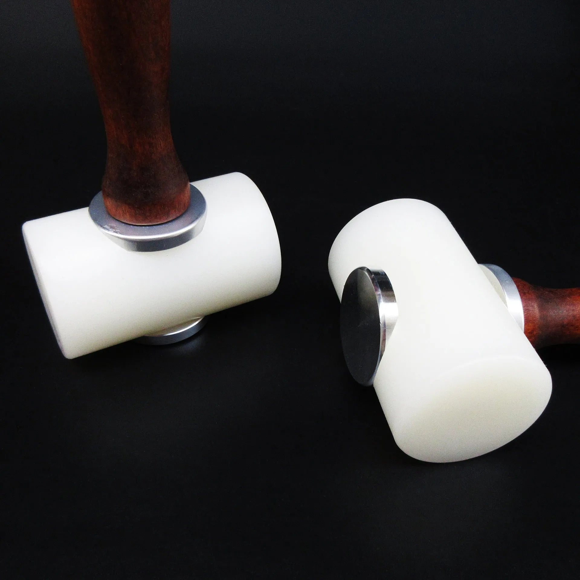Nylon-headed leather carving hammer with brown wooden handle for punching and engraving leather