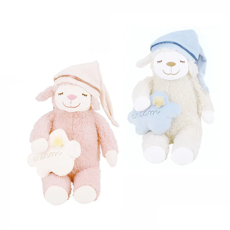 LIVHEART sheep ragdoll plush pillow toy in pink with bown cotton filling, child sleeping doll
