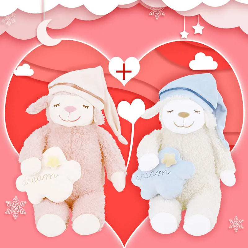 LIVHEART sheep ragdoll plush pillow toy in pink with bown cotton filling, child sleeping doll
