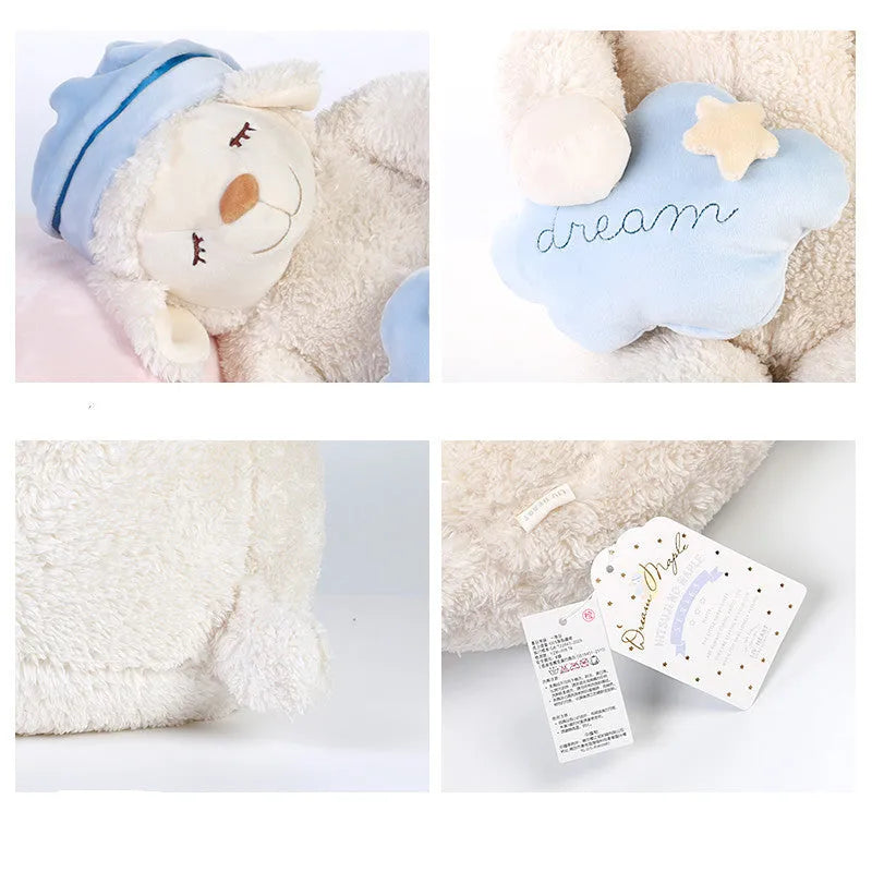 LIVHEART sheep ragdoll plush pillow toy in pink with bown cotton filling, child sleeping doll