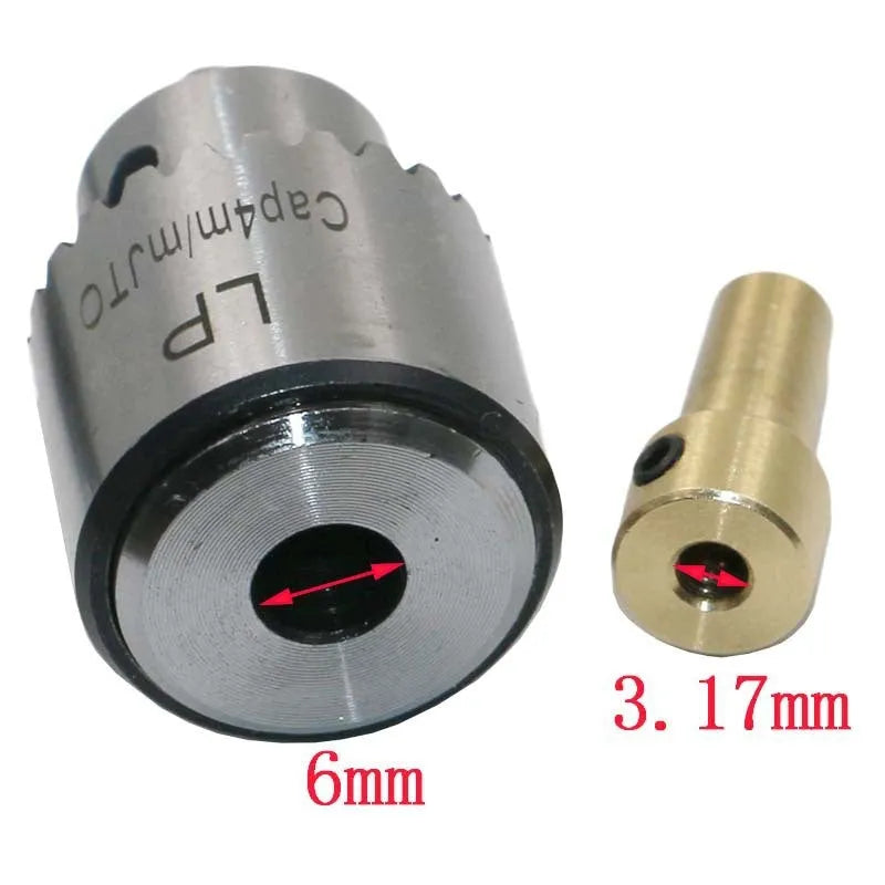 Keyless drill chuck accessory with 3.17mm tail hole, part of a 4-piece hard alloy set for electric drills.