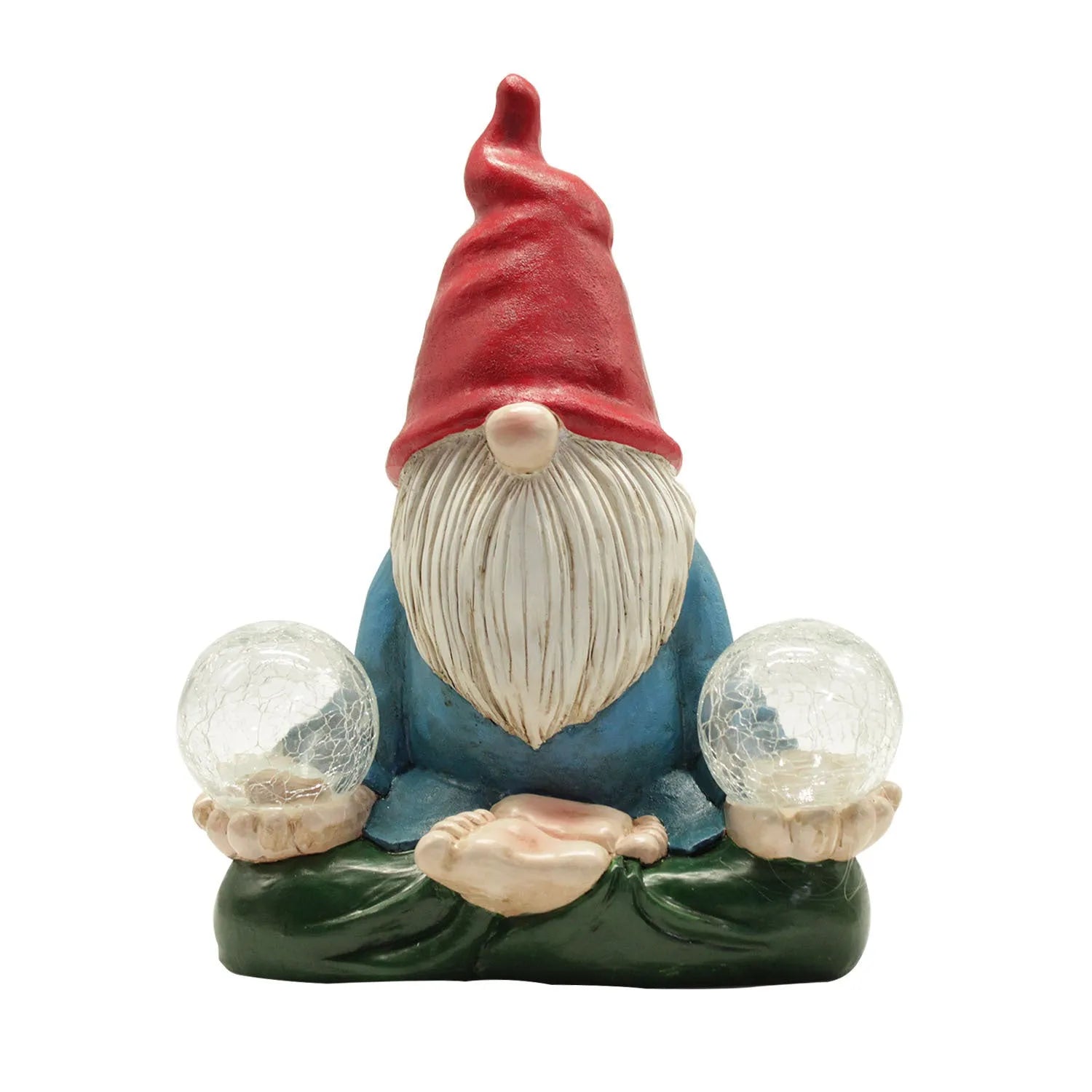 Solar LED resin dwarf doll garden ornament with faceless old man design, shown outdoors.