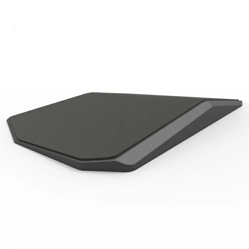 Black three-dimensional geometric mouse pad with honeycomb support structure, 35.8x21x2.8cm, on a desk