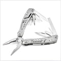 Silver multifunctional folding pliers tool with knife and bottle opener functions for camping outdoor use