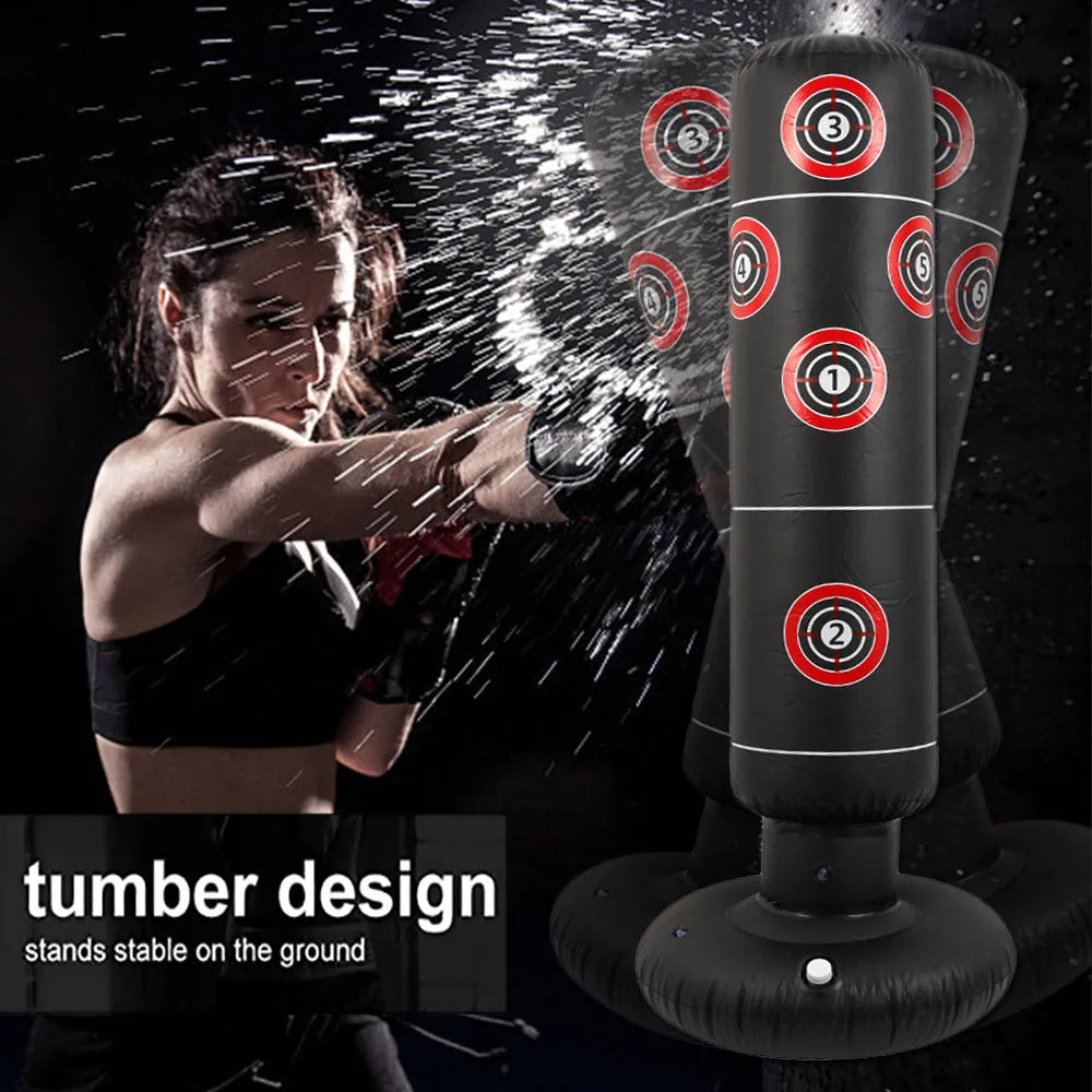 1.6 metre PVC inflatable boxing column, free-standing vertical punch bag with bottom fillable base for water or sand