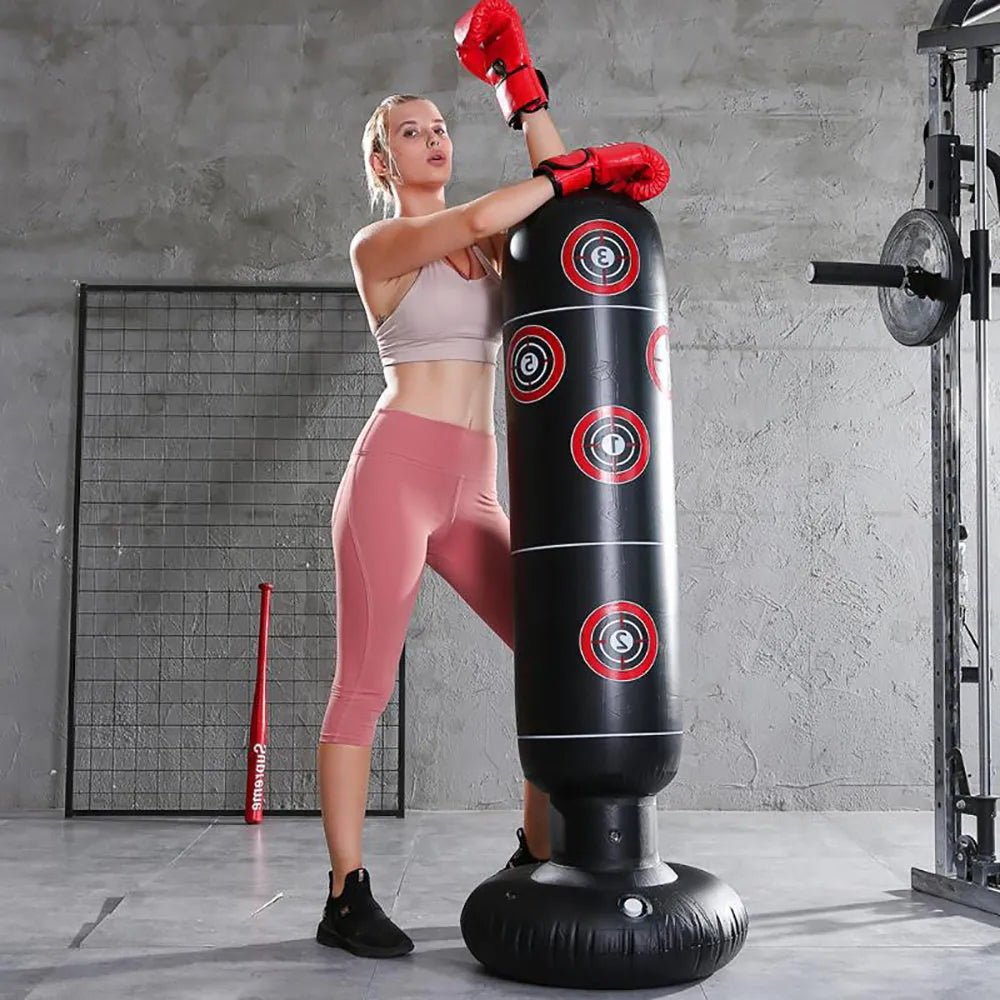 1.6 metre PVC inflatable boxing column, free-standing vertical punch bag with bottom fillable base for water or sand