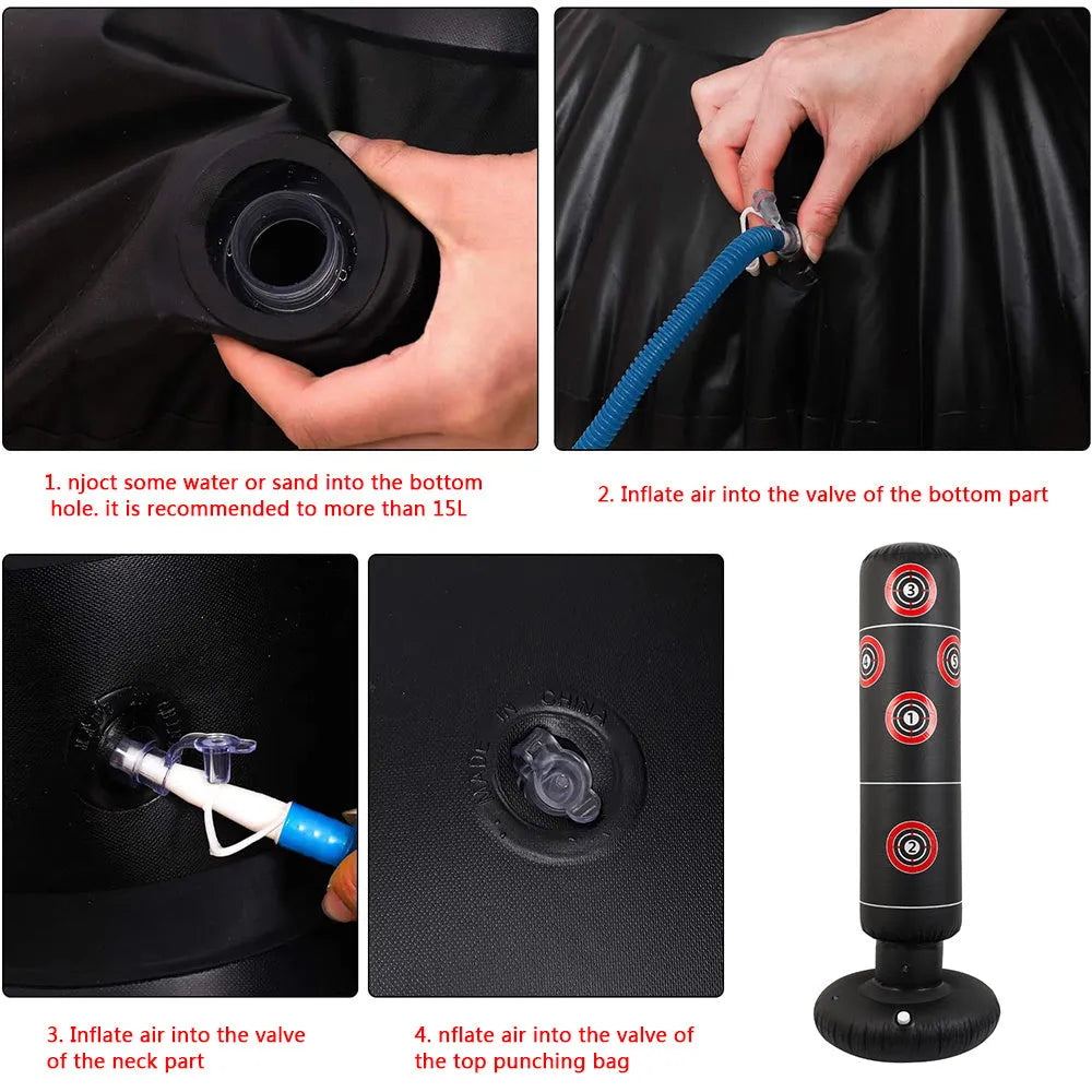 1.6 metre PVC inflatable boxing column, free-standing vertical punch bag with bottom fillable base for water or sand