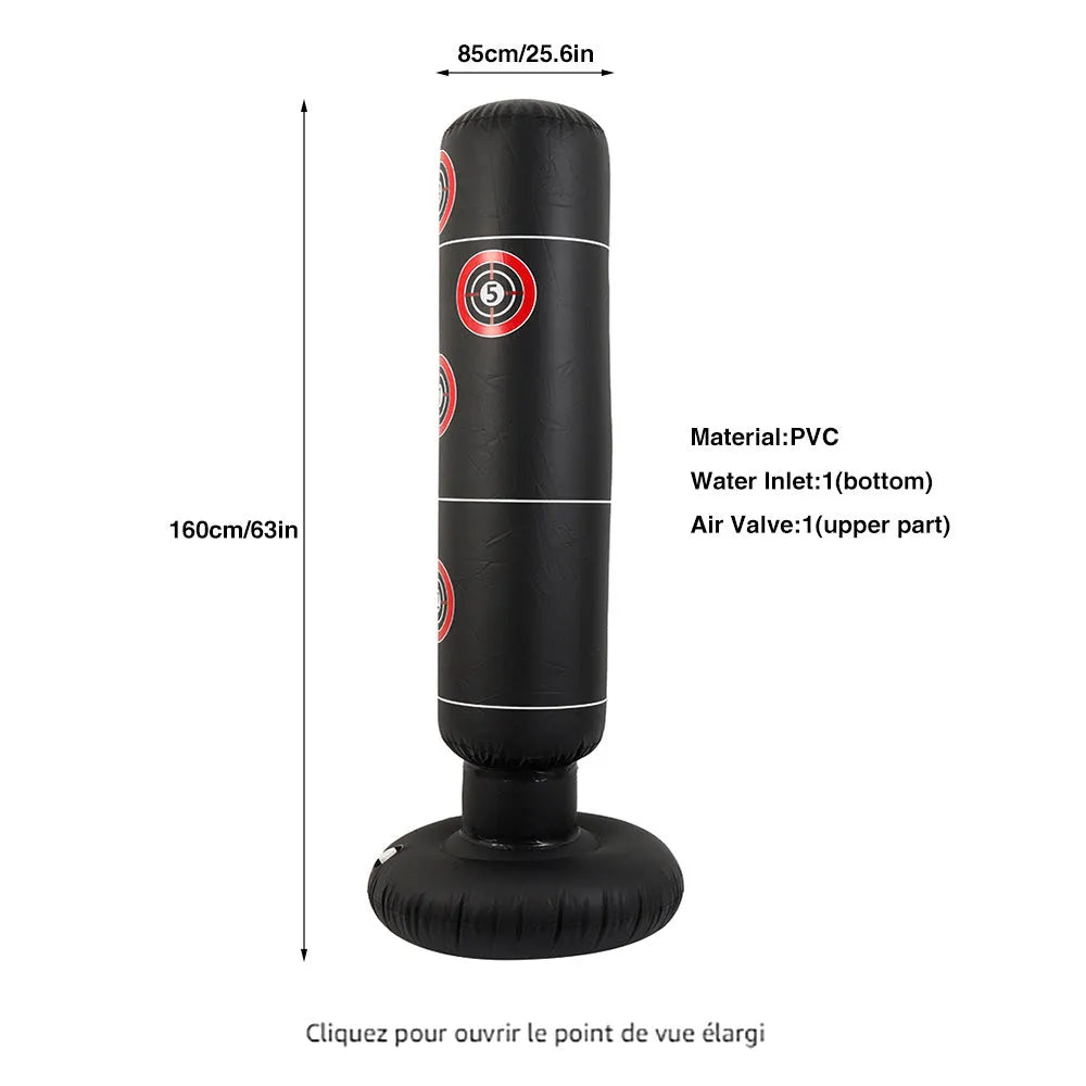 1.6 metre PVC inflatable boxing column, free-standing vertical punch bag with bottom fillable base for water or sand