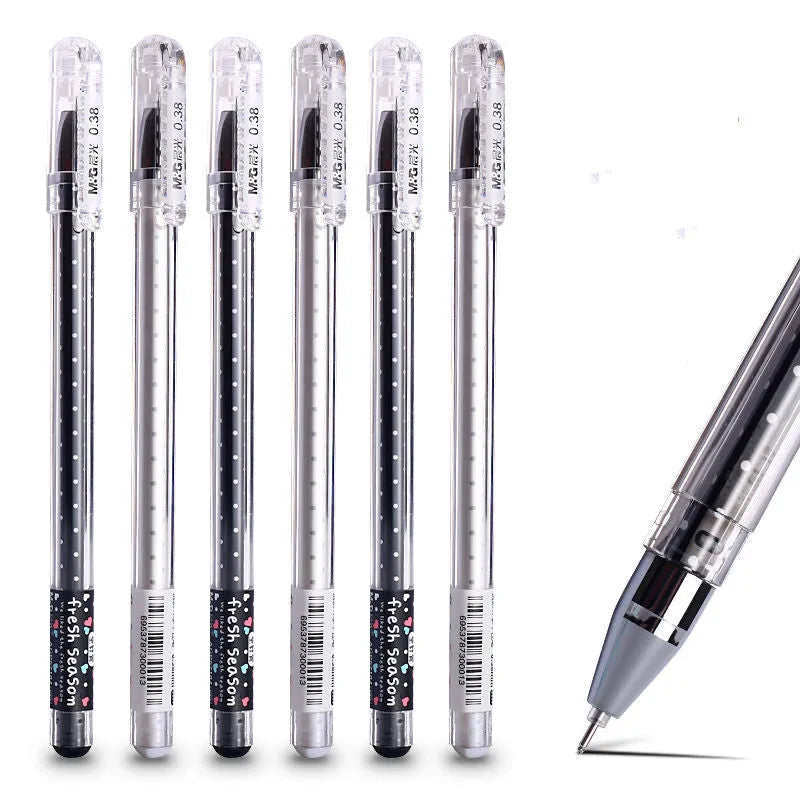 Syringe-style neutral pen with cartoon design in black, blue, or pink colour options