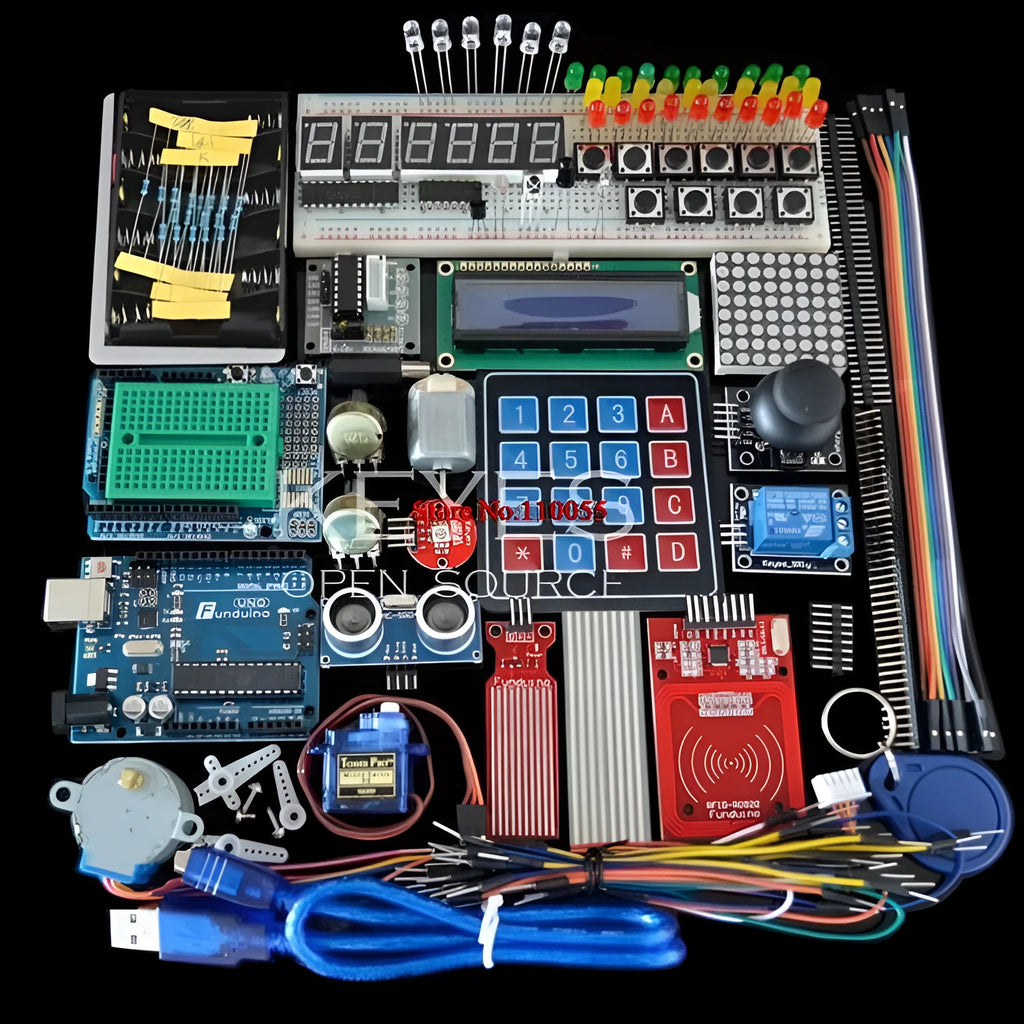 Arduino Uno R3 starter kit with RFID UNO R3 model and white components