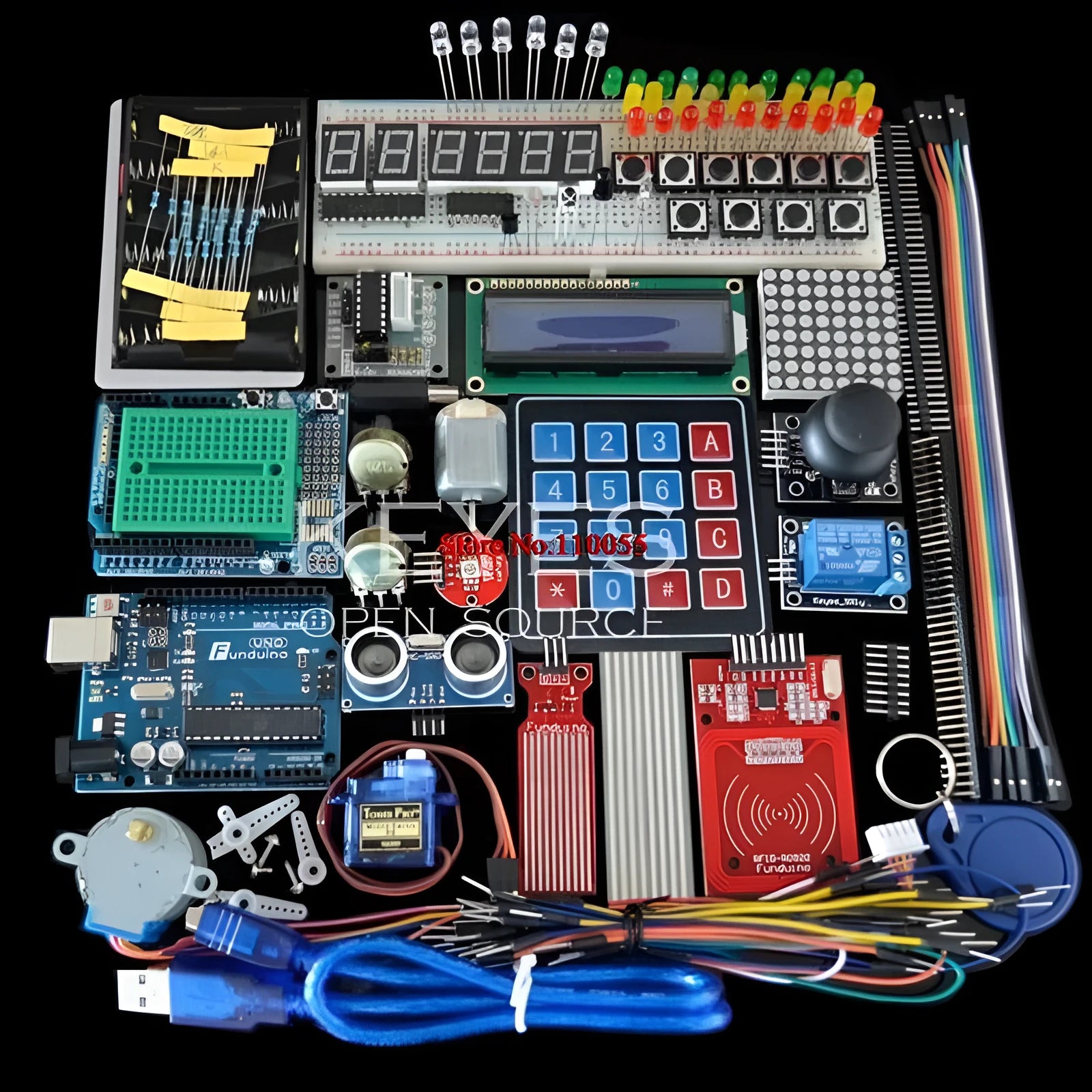 Arduino Uno R3 starter kit with RFID UNO R3 model and white components
