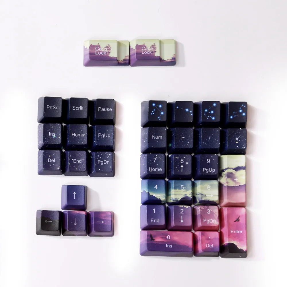 Sunset starry sky PBT five-sided sublimation keycaps OEM profile for mechanical keyboards