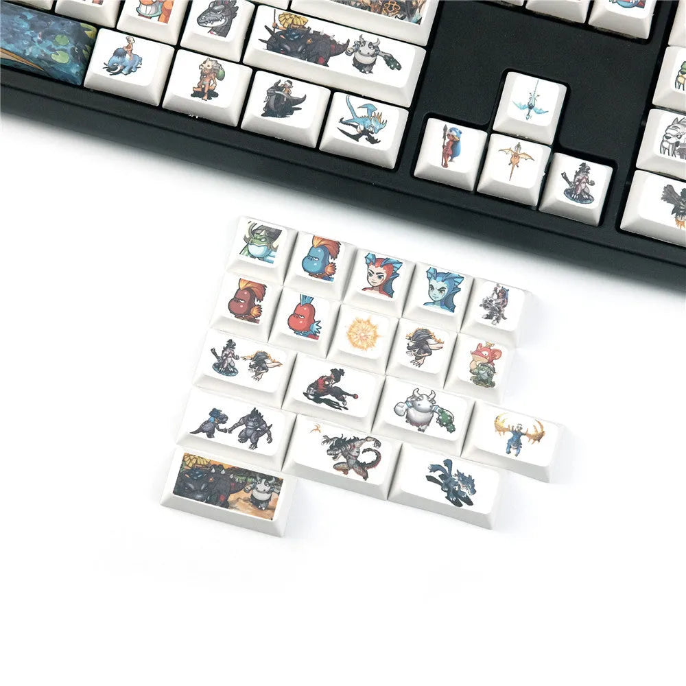 XDA profile mechanical keyboard keycaps with Little Monster cartoon character sublimation artwork