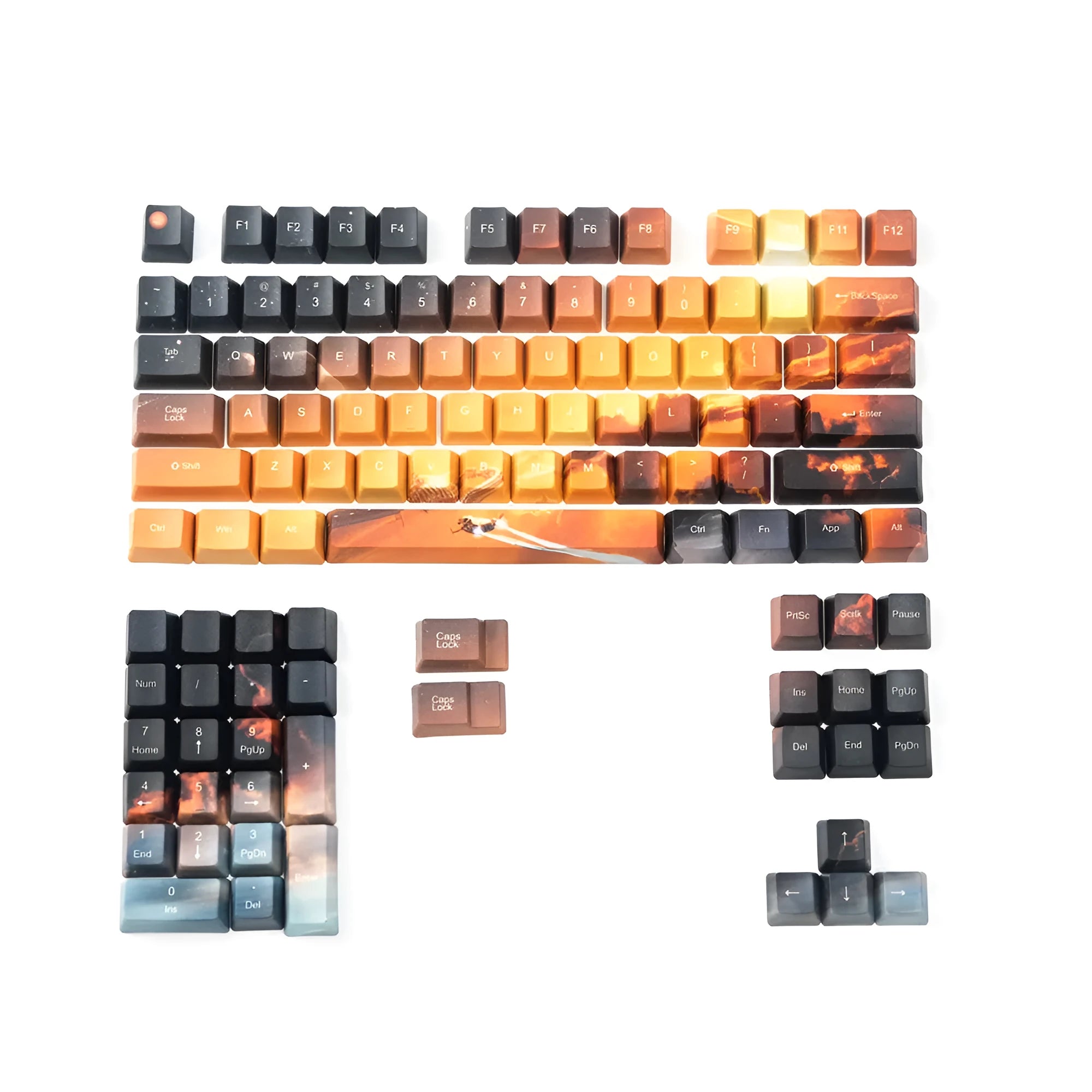 Saturn-themed laser-engraved mechanical keyboard keycaps in centre or side engraved style options