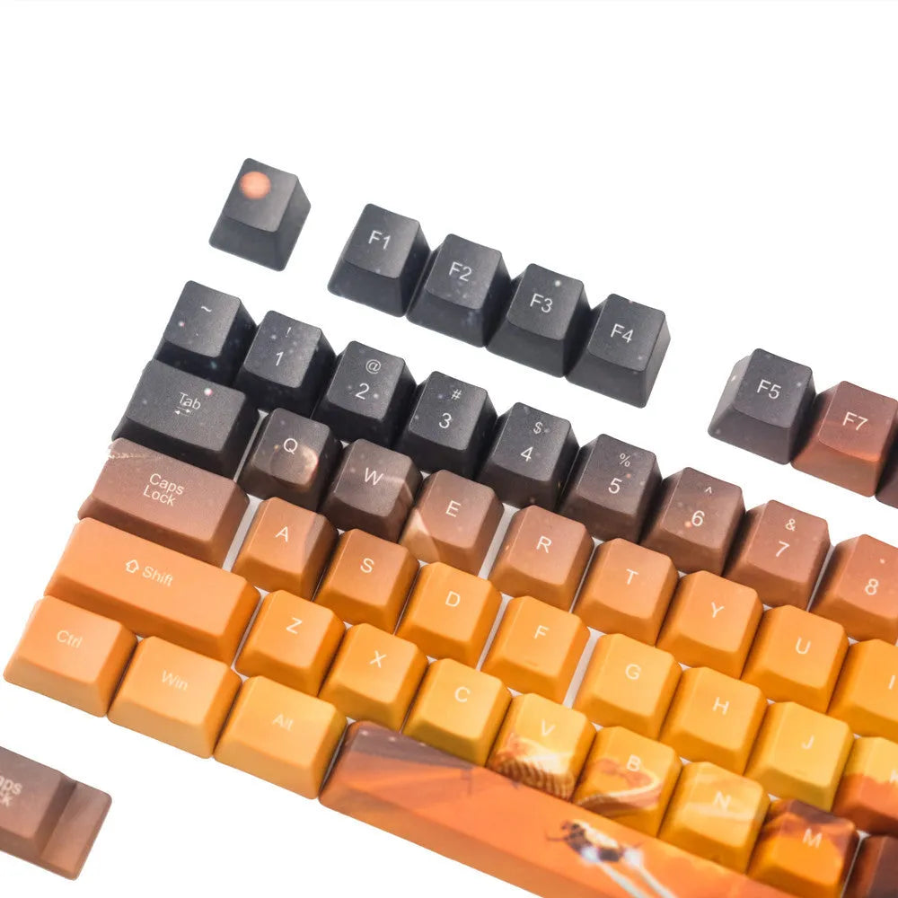 Saturn-themed laser-engraved mechanical keyboard keycaps in centre or side engraved style options