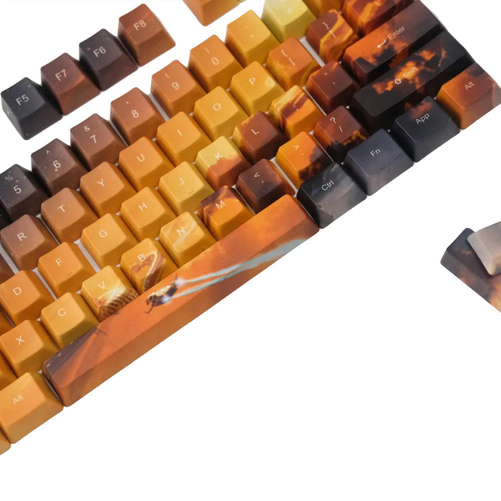 Saturn-themed laser-engraved mechanical keyboard keycaps in centre or side engraved style options