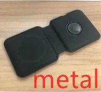 White foldable dual magnetic wireless charging dock showing 15W QI fast charging for two phones.