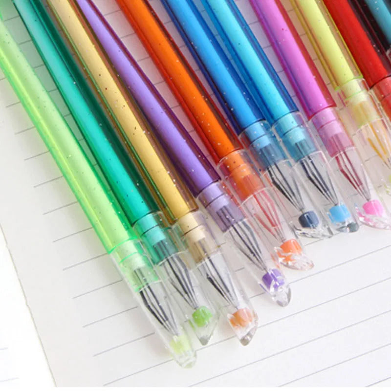 12-colour gel pen set with peacock feather design and replaceable refills