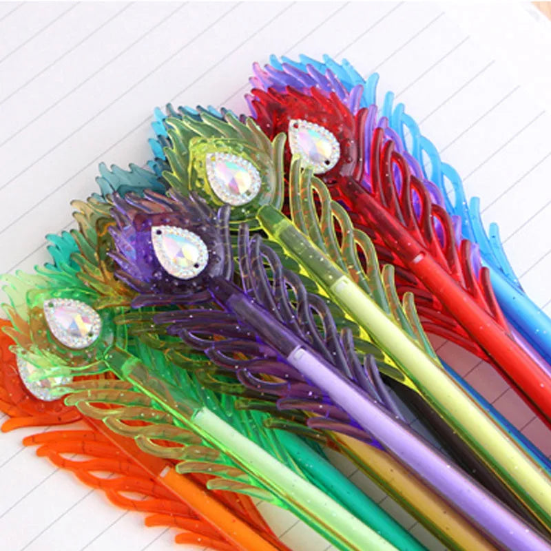 12-colour gel pen set with peacock feather design and replaceable refills