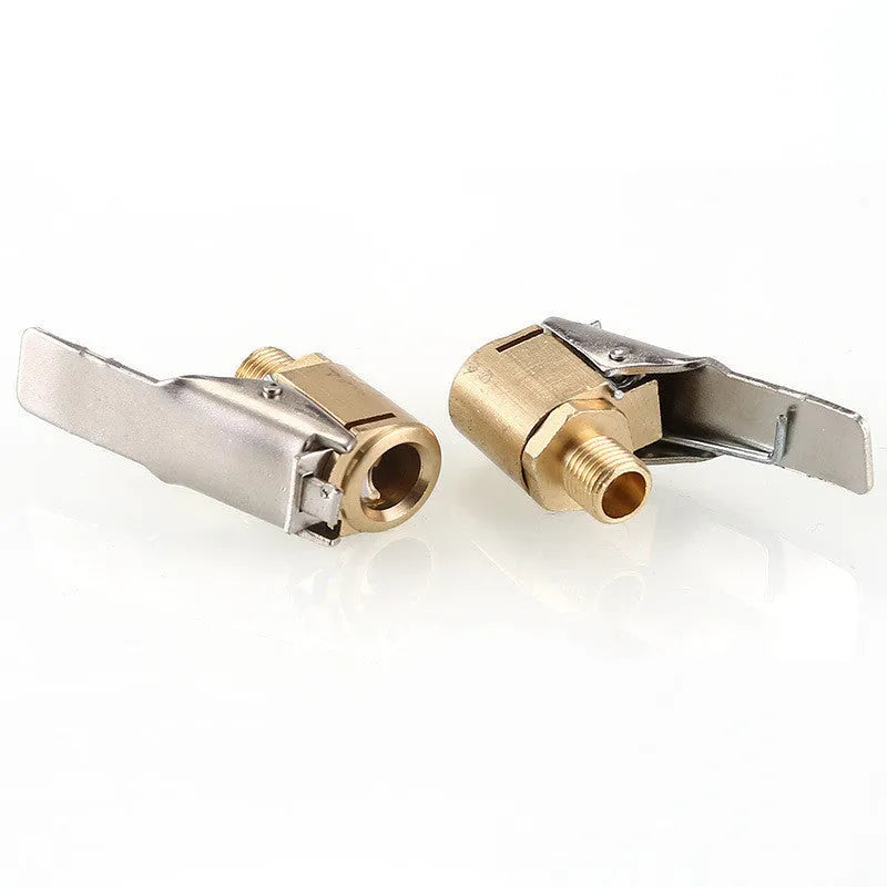 Golden metal quick-clip air chuck for tyre inflation with external thread connection