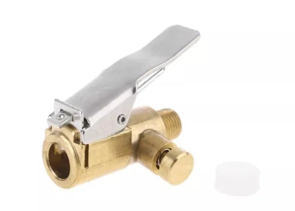 Golden metal quick-clip air chuck for tyre inflation with external thread connection